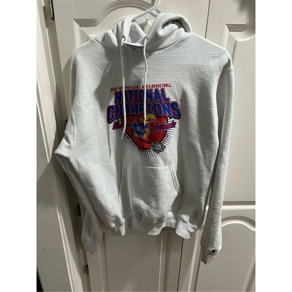 Kansas Jayhawks White Hoodie Adult Size Medium NCAA National Champions 2022 SZ S